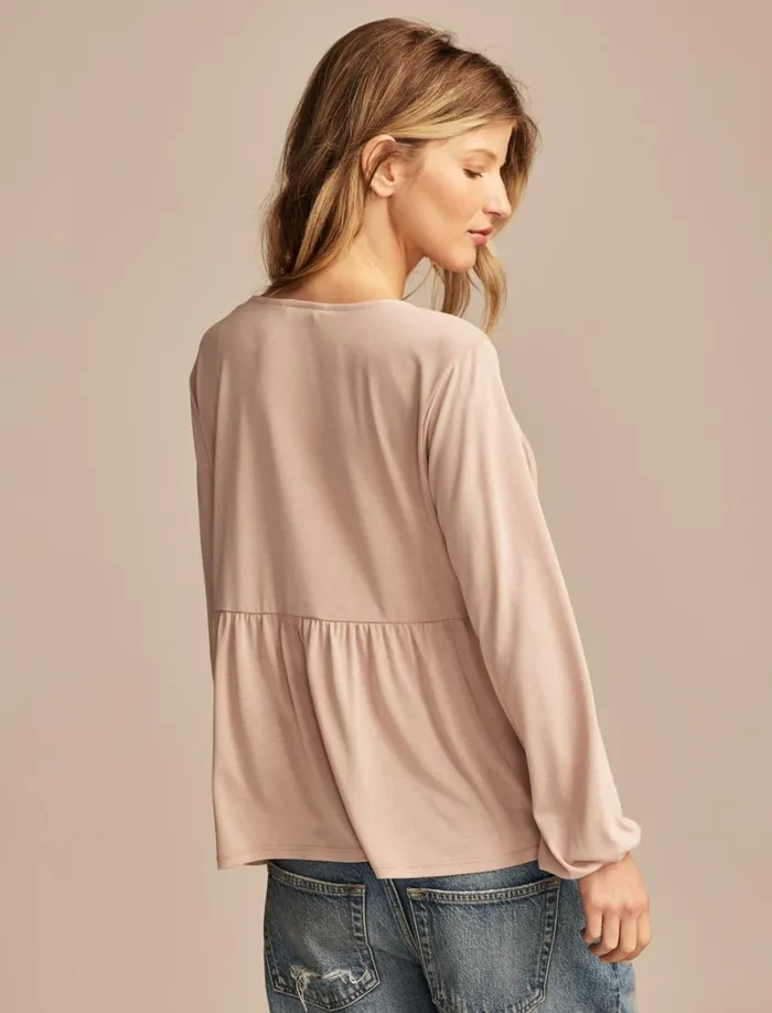 Lucky Brand Blouses Women Shirred Tie Front Sandwash Top Rose Dust