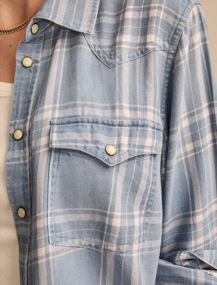 Lucky Brand Blouses Women Slim Western Shirt Medium Indigo Plaid