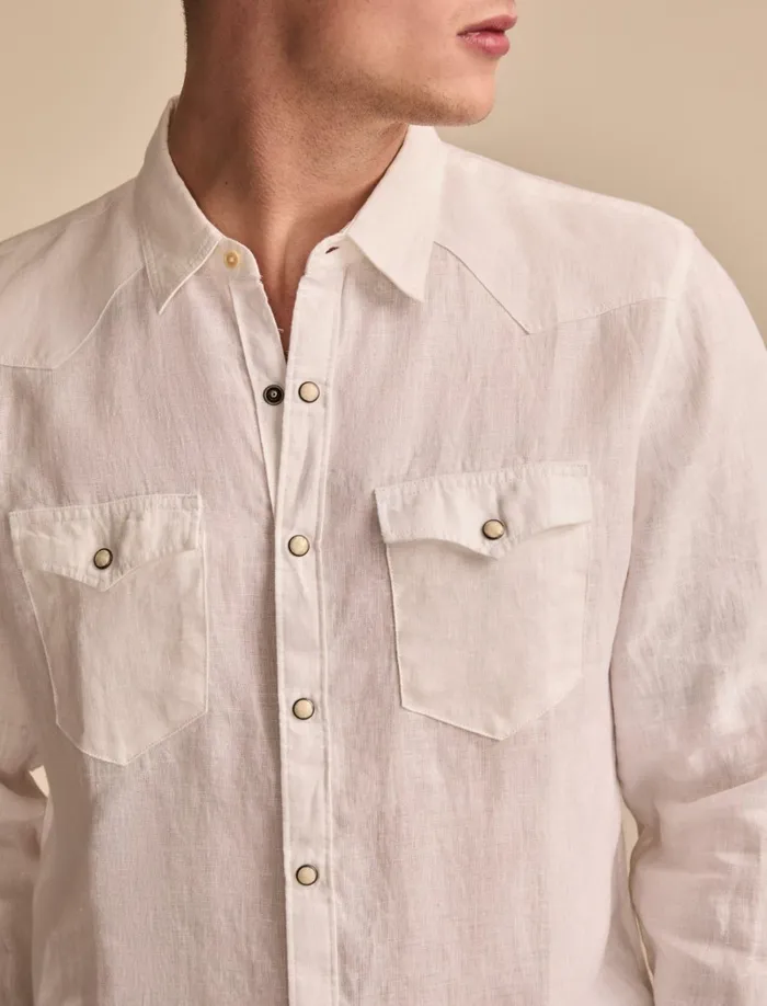 Lucky Brand ButtonDowns Men Linen Masa Western Long Sleeve Shirt Bright White