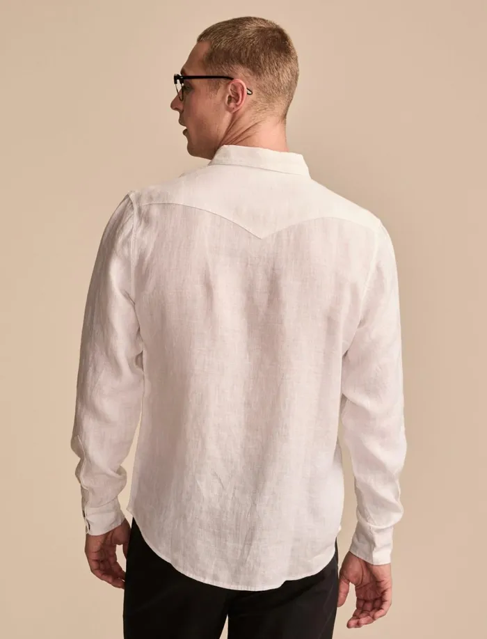 Lucky Brand ButtonDowns Men Linen Masa Western Long Sleeve Shirt Bright White