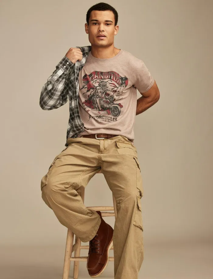 Lucky Brand Graphic Tees Men Banditos Motorcycles Walnut