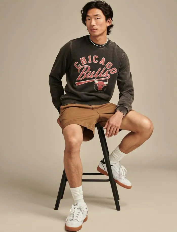 Lucky Brand Graphic Tees Men Bulls Crew Neck Sweatshirt 001 Black