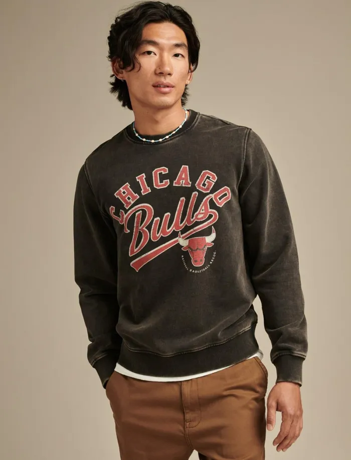 Lucky Brand Graphic Tees Men Bulls Crew Neck Sweatshirt 001 Black