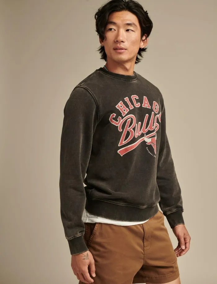 Lucky Brand Graphic Tees Men Bulls Crew Neck Sweatshirt 001 Black