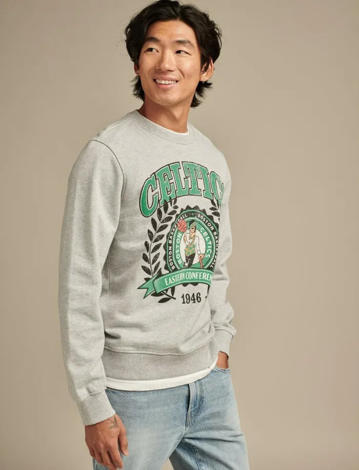 Lucky Brand Graphic Tees Men Celtics Crew Neck Sweatshirt Heather Greyyellow