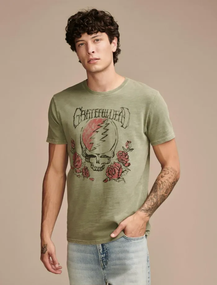Lucky Brand Graphic Tees Men Grateful Dead Rose Oil Green