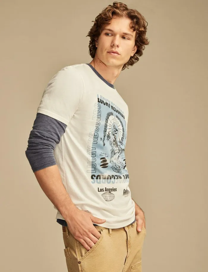 Lucky Brand Graphic Tees Men Lucky Records Marshmallow
