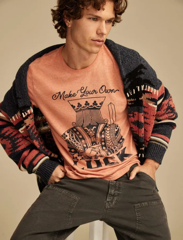 Lucky Brand Graphic Tees Men Make Your Luck Autum Glaze