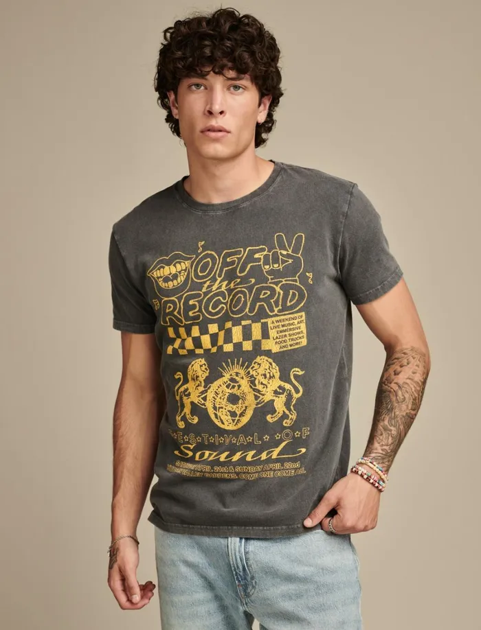 Lucky Brand Graphic Tees Men Off The Records Jet Black