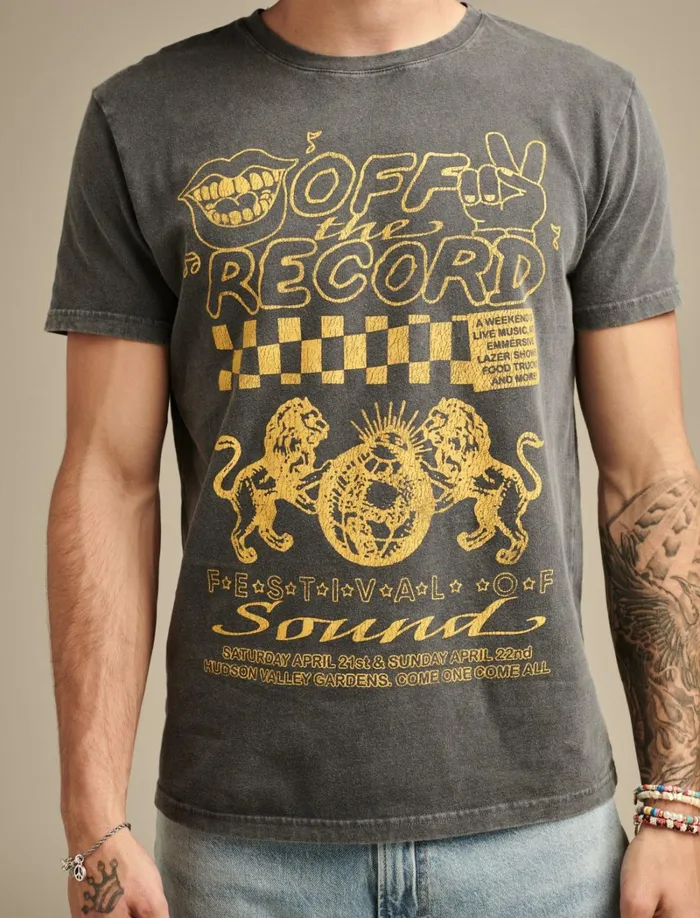 Lucky Brand Graphic Tees Men Off The Records Jet Black