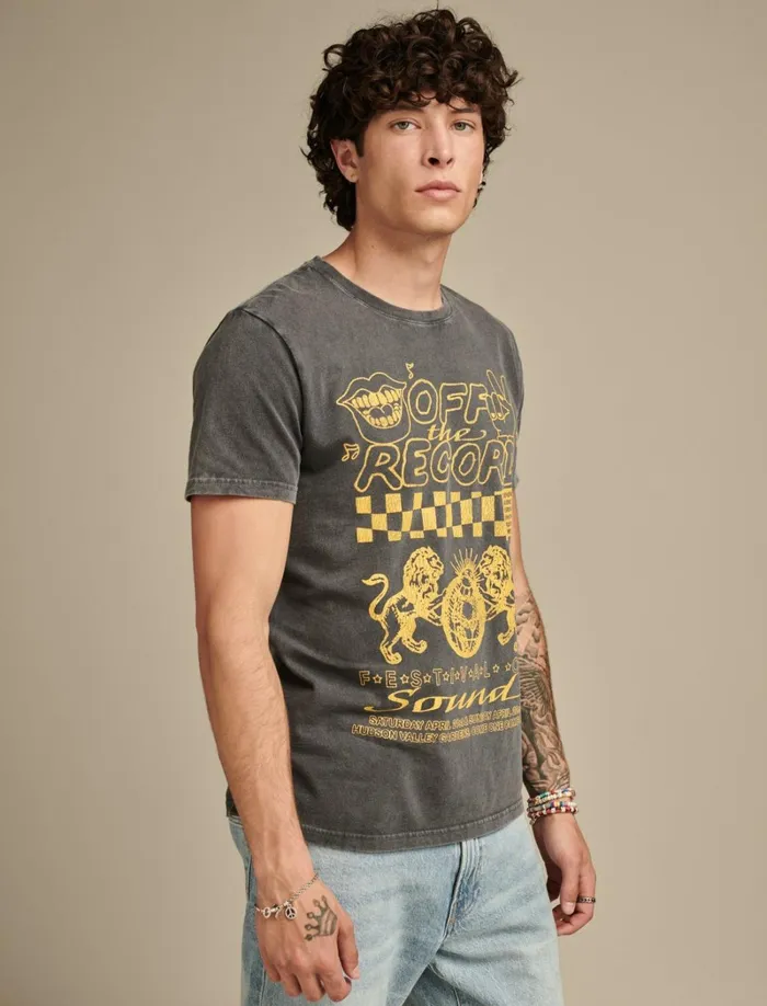 Lucky Brand Graphic Tees Men Off The Records Jet Black