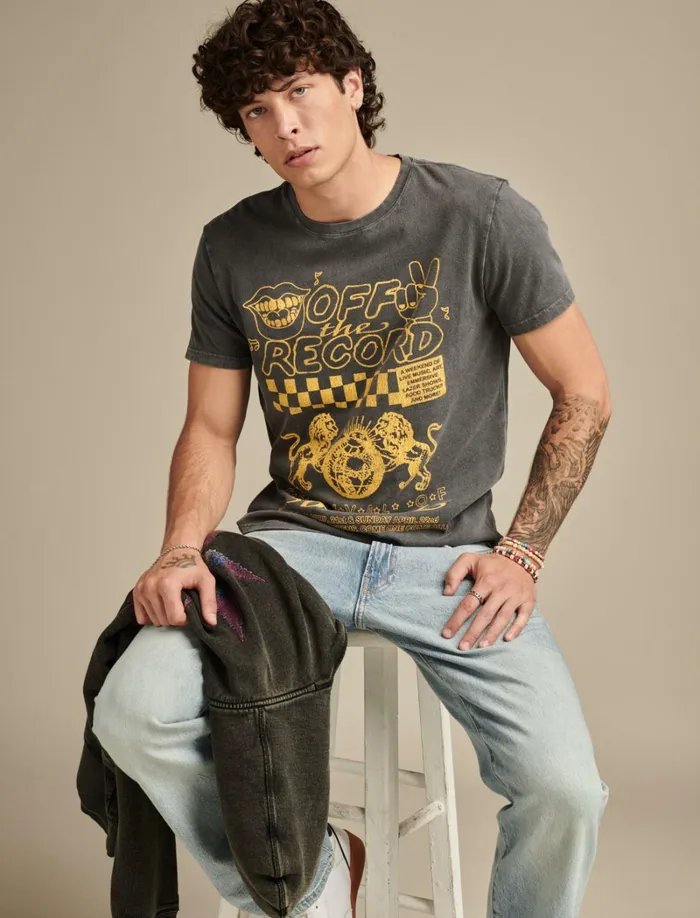 Lucky Brand Graphic Tees Men Off The Records Jet Black