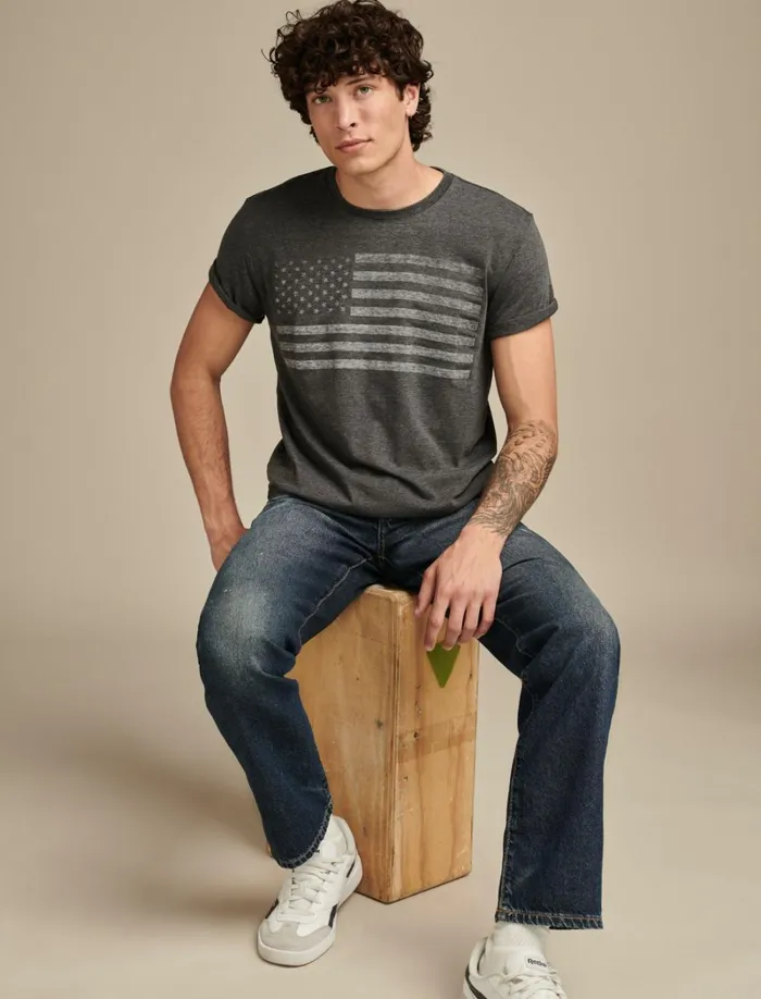 Lucky Brand Graphic Tees Men Usa Flag Tee Jet Black