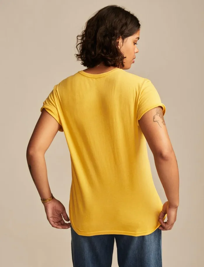 Lucky Brand Graphic Tees Women Floral Still Life Boyfriend Tee Spicy Mustard