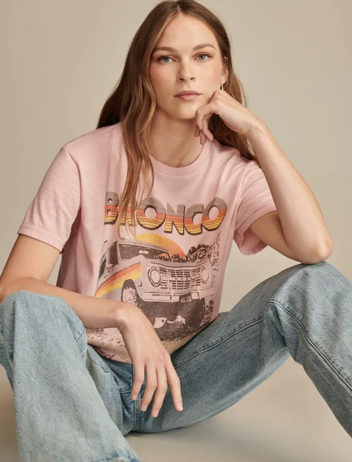 Lucky Brand Graphic Tees Women Ford Bronco Boyfriend Tee Rose Tan