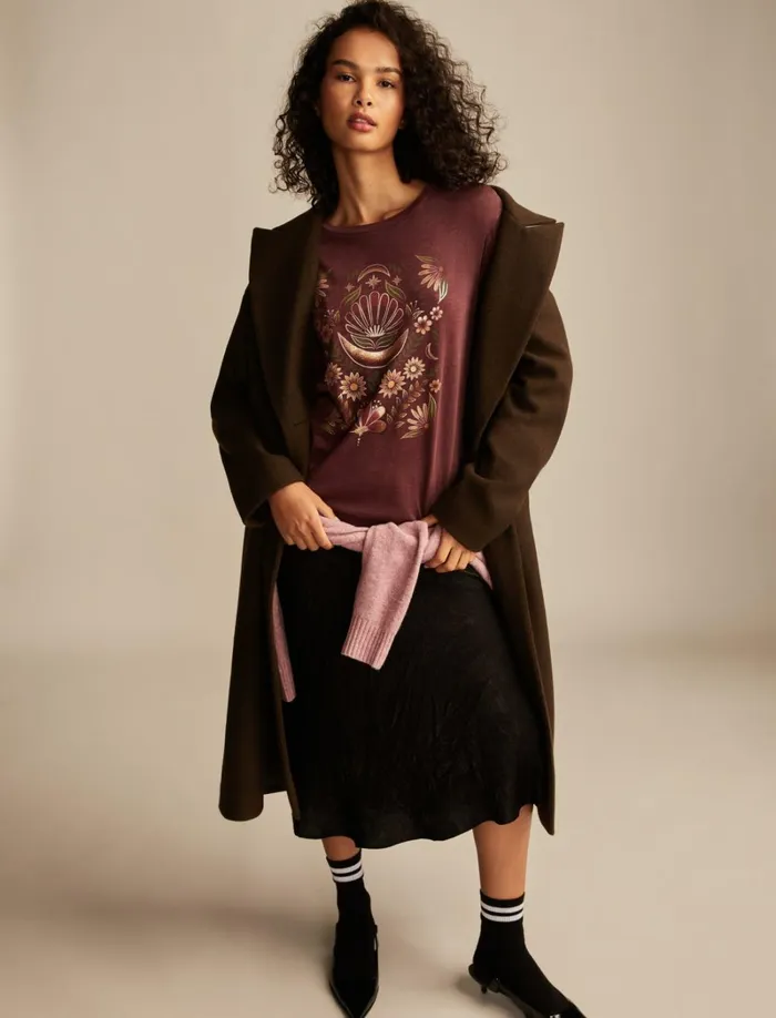 Lucky Brand Graphic Tees Women Geometric Mirror Floral Boyfriend Tee Decadent Chocolate