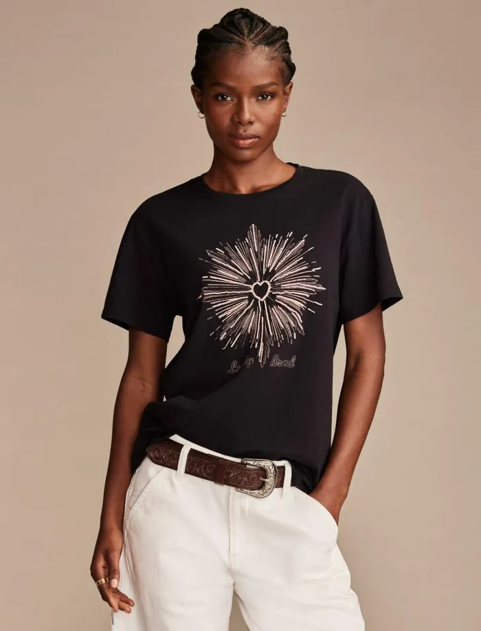 Lucky Brand Graphic Tees Women Heart Burst Classic Crew Jet Black