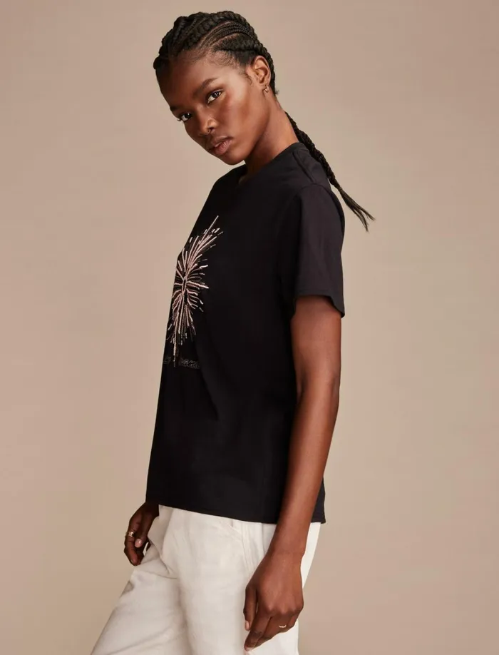 Lucky Brand Graphic Tees Women Heart Burst Classic Crew Jet Black