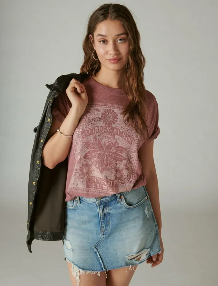 Lucky Brand Graphic Tees Women Journey Within Boyfriend Tee Burgundy