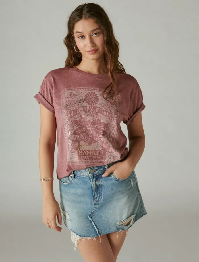 Lucky Brand Graphic Tees Women Journey Within Boyfriend Tee Burgundy
