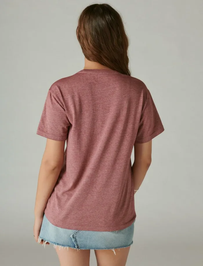 Lucky Brand Graphic Tees Women Journey Within Boyfriend Tee Burgundy