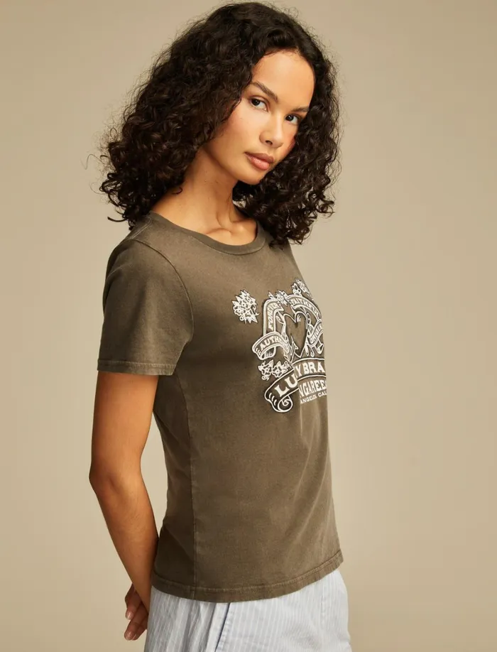 Lucky Brand Graphic Tees Women Lucky Forever Faithful Classic Crew Black Olive