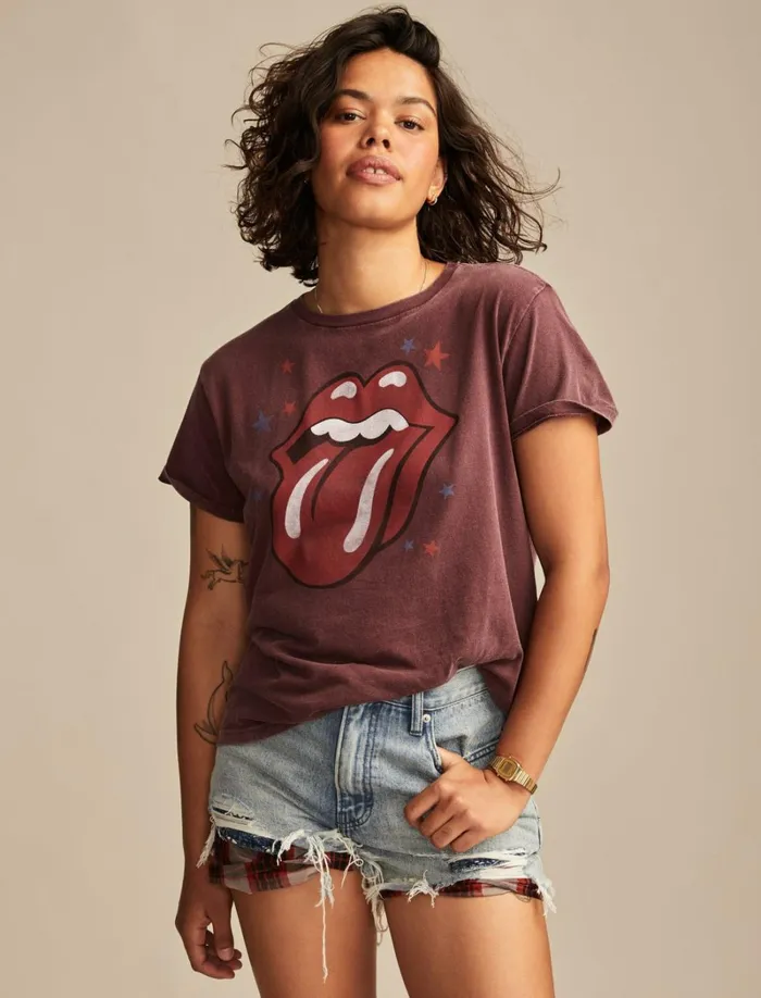 Lucky Brand Graphic Tees Women Rolling Stones In Concert Boyfriend Tee Winetasting