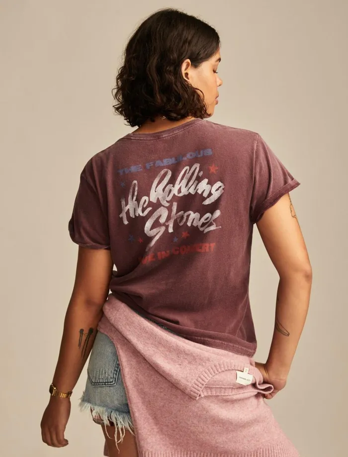 Lucky Brand Graphic Tees Women Rolling Stones In Concert Boyfriend Tee Winetasting