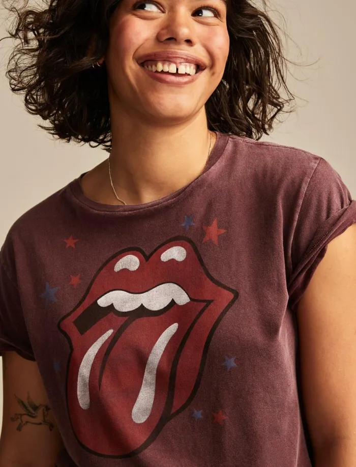 Lucky Brand Graphic Tees Women Rolling Stones In Concert Boyfriend Tee Winetasting