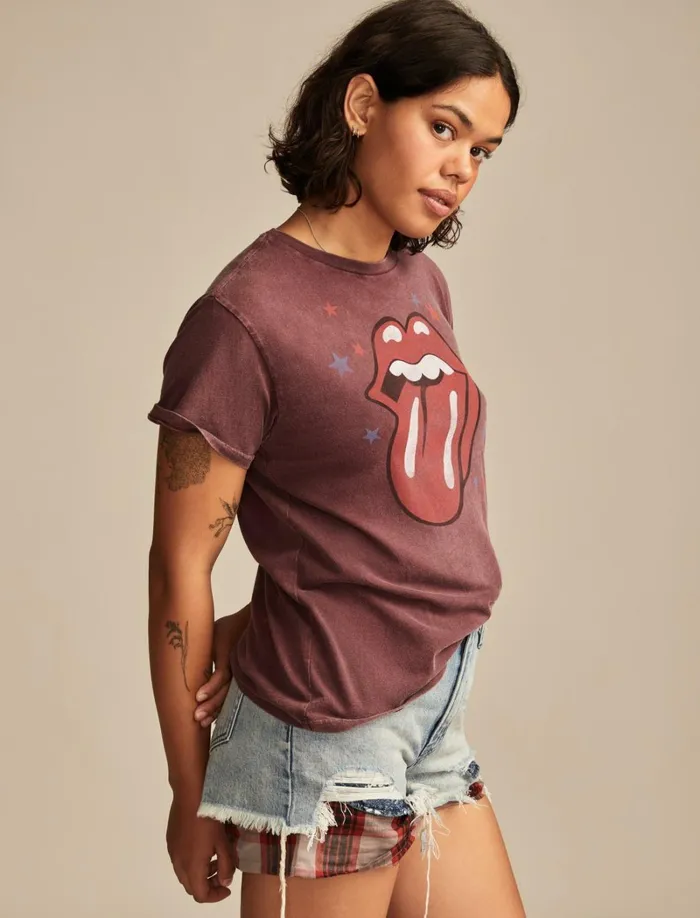 Lucky Brand Graphic Tees Women Rolling Stones In Concert Boyfriend Tee Winetasting