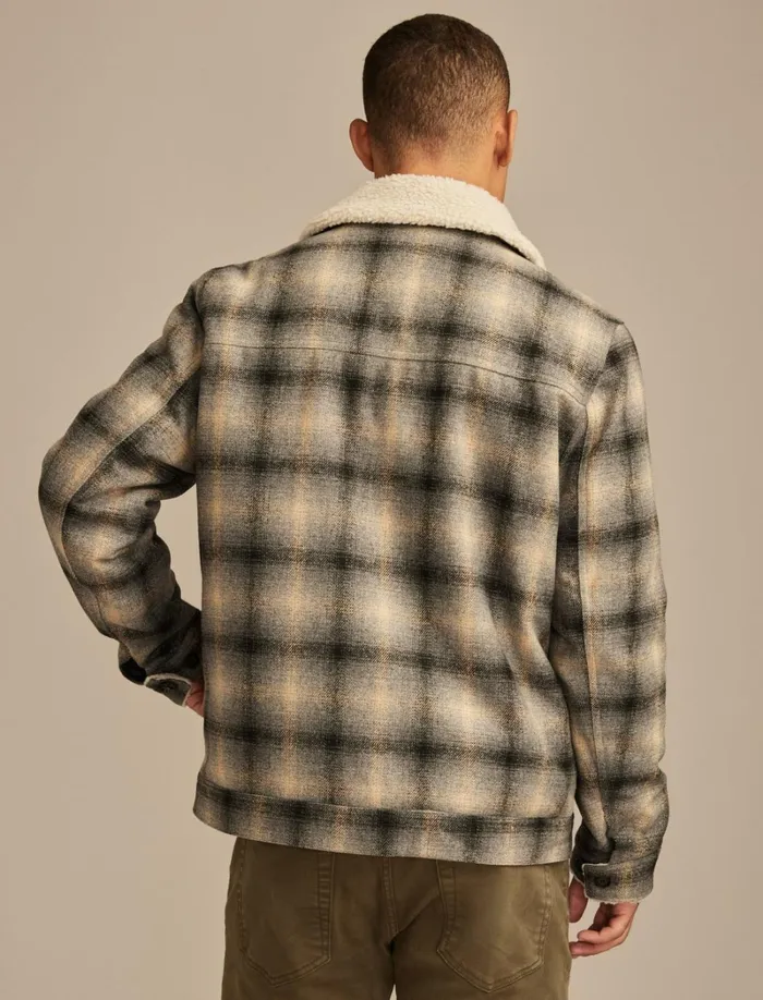 Lucky Brand Jackets and Outerwear Men Plaid Faux Shearling Lined Trucker Jacket Grey Plaid