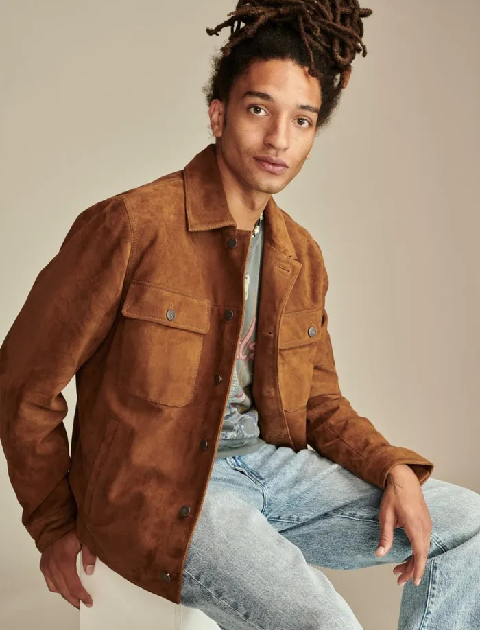 Lucky Brand Jackets and Outerwear Men Suede Shirt Jacket Dark Tan