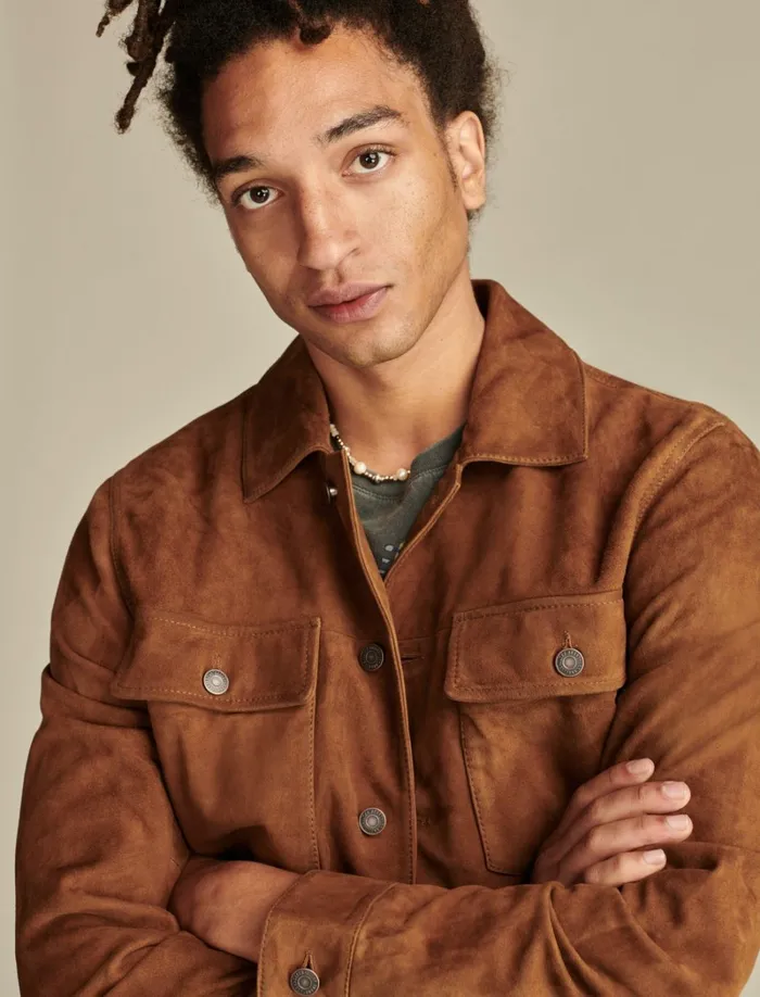 Lucky Brand Jackets and Outerwear Men Suede Shirt Jacket Dark Tan