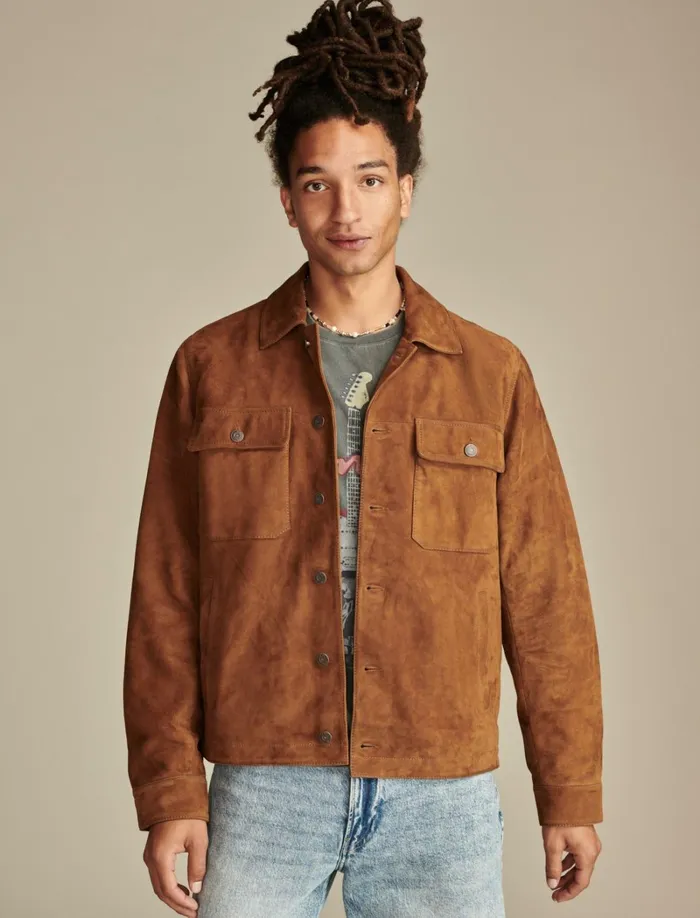 Lucky Brand Jackets and Outerwear Men Suede Shirt Jacket Dark Tan