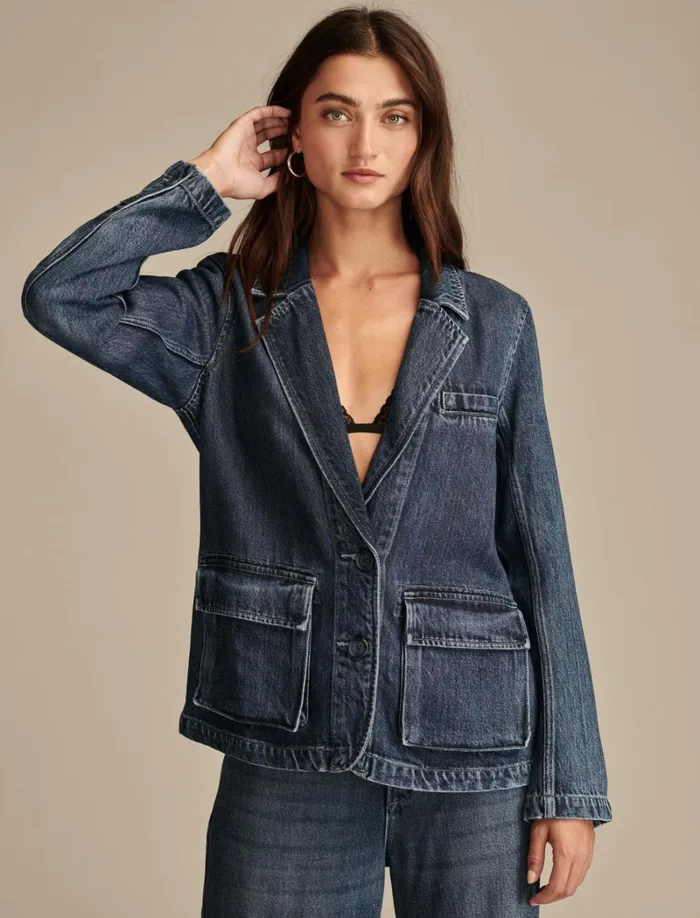 Lucky Brand Jackets and Outerwear Women Liquid Denim Luxe Blazer Capri