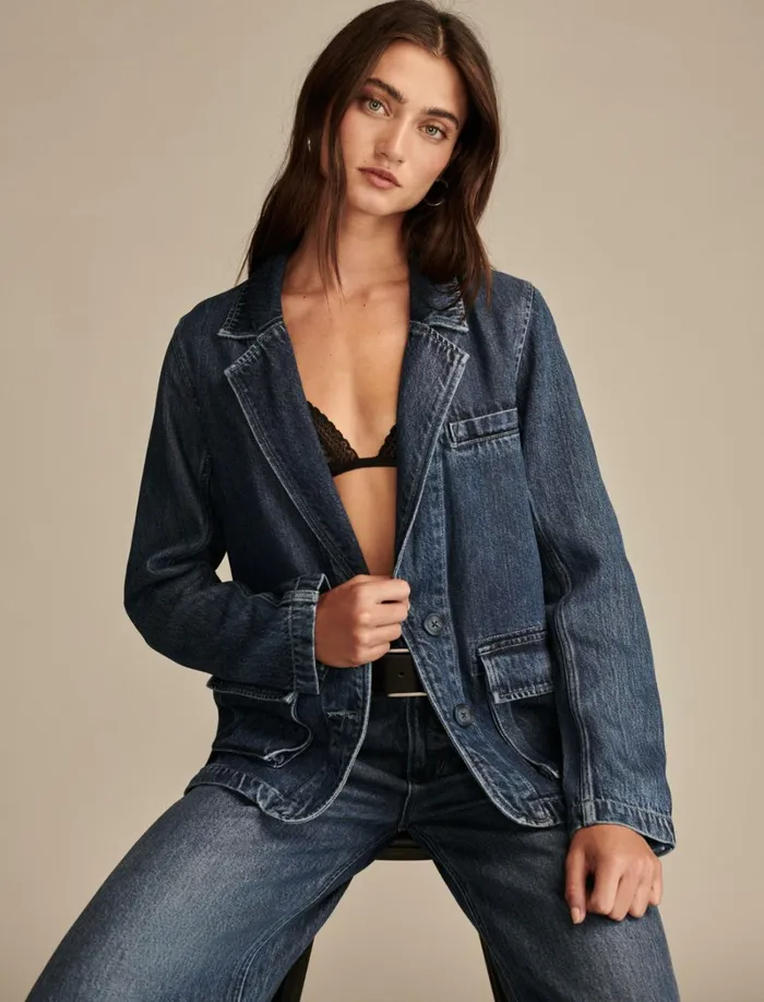 Lucky Brand Jackets and Outerwear Women Liquid Denim Luxe Blazer Capri