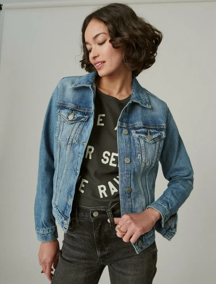 Lucky Brand Jackets and Outerwear Women Tomboy Denim Trucker Jacket Density