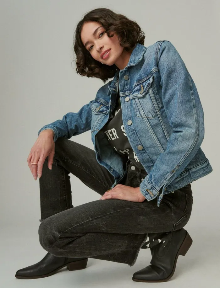 Lucky Brand Jackets and Outerwear Women Tomboy Denim Trucker Jacket Density
