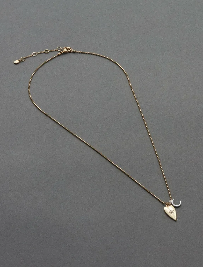 Lucky Brand Jewelry Women 14k Gld Plated Heart Moon Charm Neck Two Tone