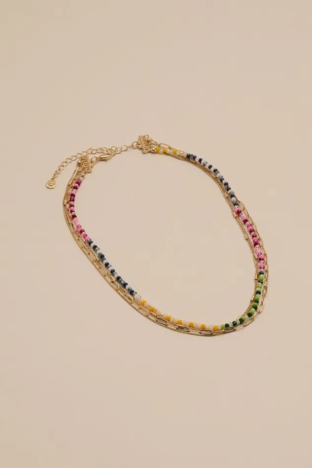 Lucky Brand Jewelry Women Beaded And Chain Layer Necklace Gold