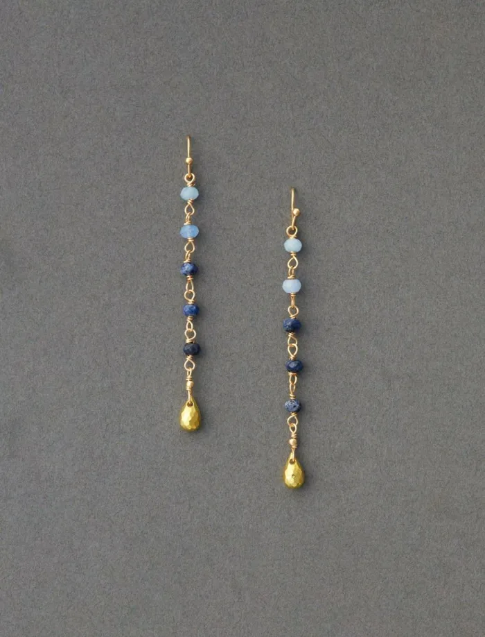 Lucky Brand Jewelry Women Blue Stone Linear Drop Earring Gold