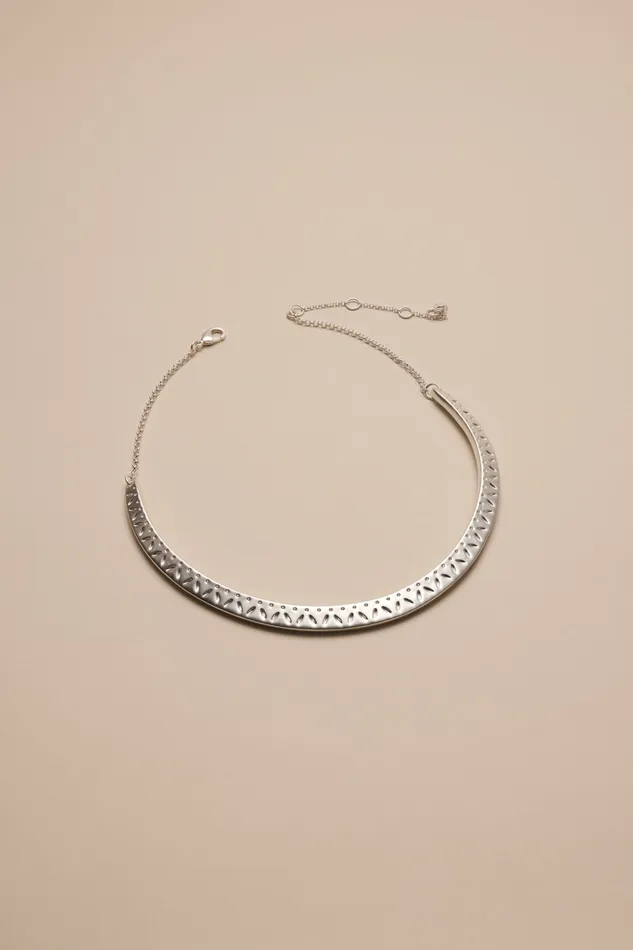 Lucky Brand Jewelry Women Carved Collar Necklace Silver