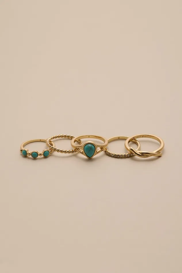 Lucky Brand Jewelry Women Green Stone High Shine Ring Set Gold