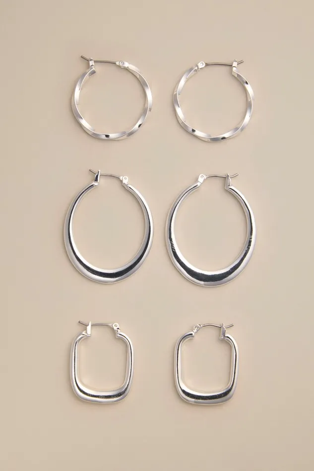 Lucky Brand Jewelry Women Mixed Trio Hoop Set Silver