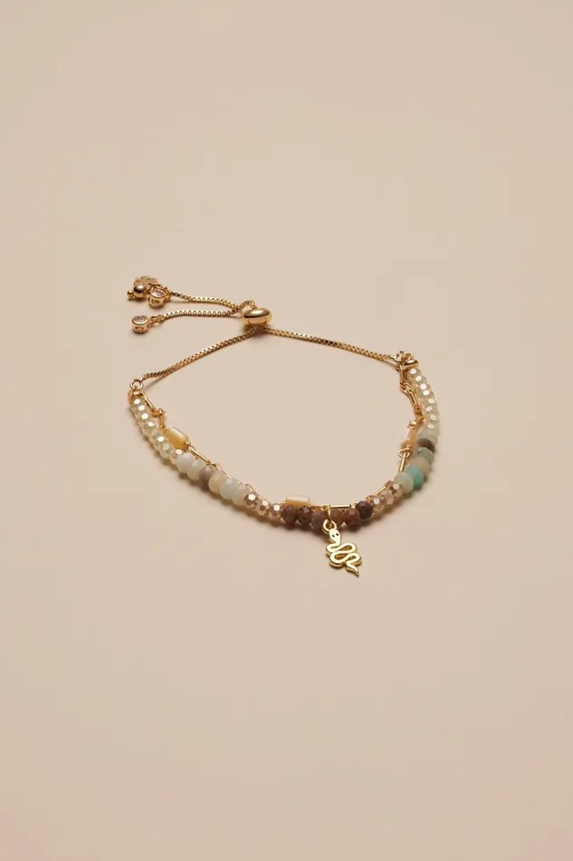 Lucky Brand Jewelry Women Neutral Stone And Beaded Bracelet W Pendants Gold