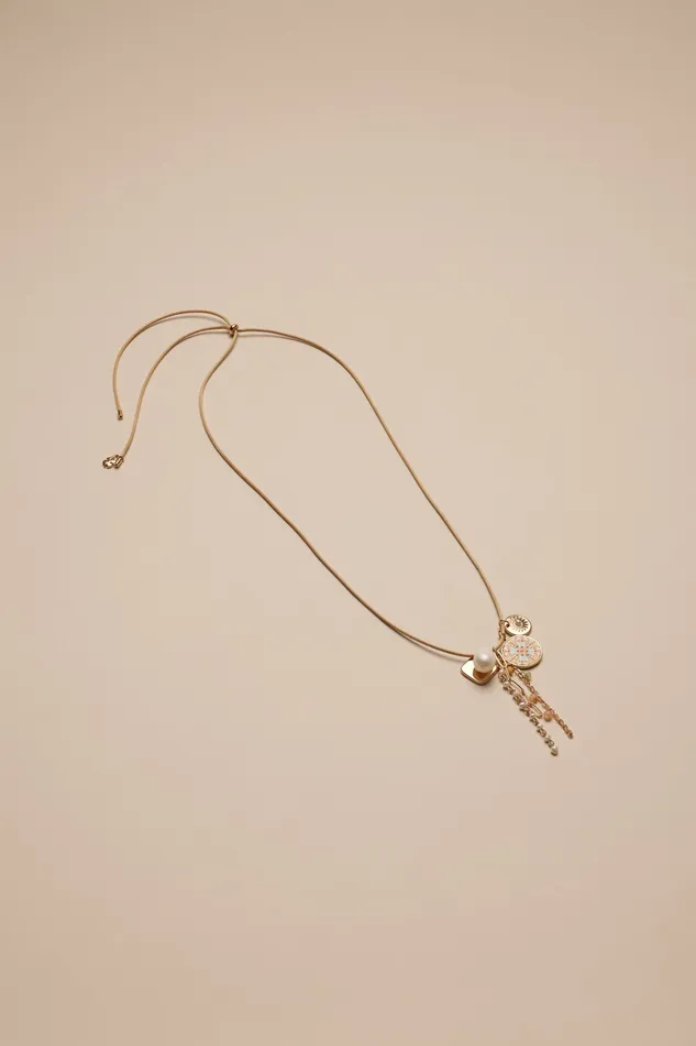 Lucky Brand Jewelry Women Sunburst And Pearl Charm Necklace Gold