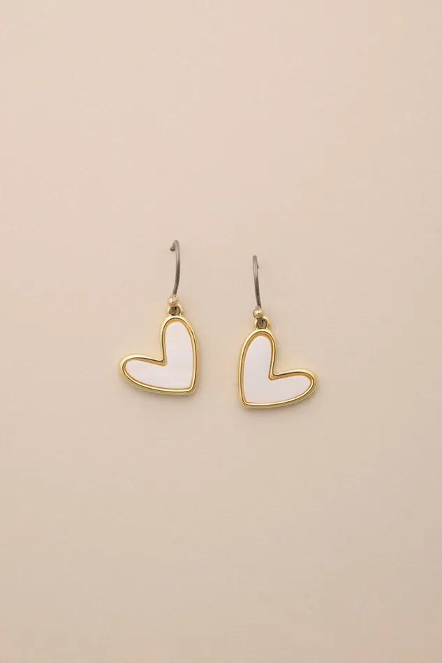 Lucky Brand Jewelry Women Sweet Pearl Drop Heart Earring Gold