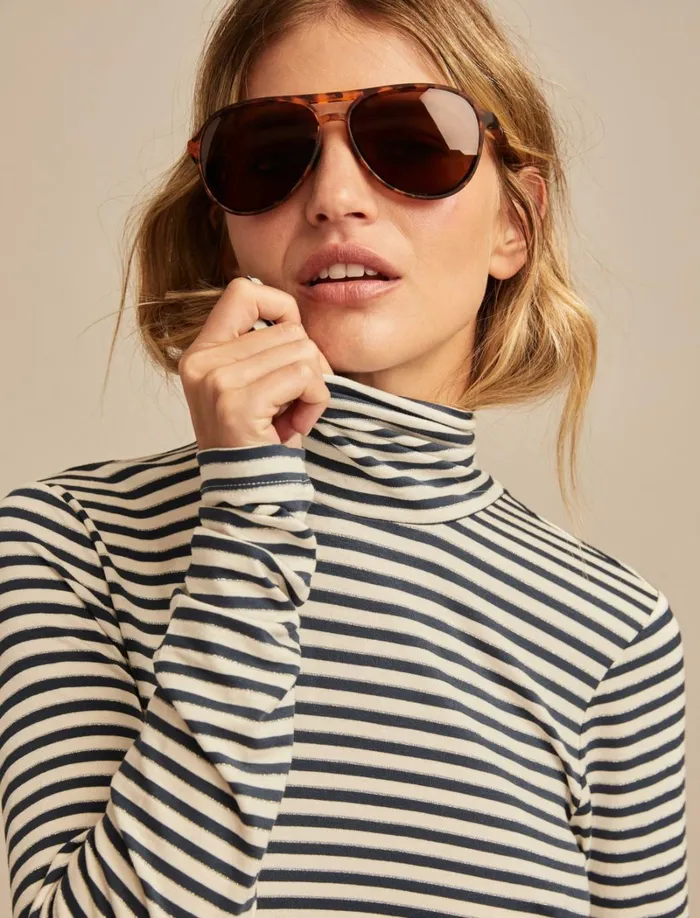 Lucky Brand Knit Tops Women Turtleneck Layering Top Navy Stripe