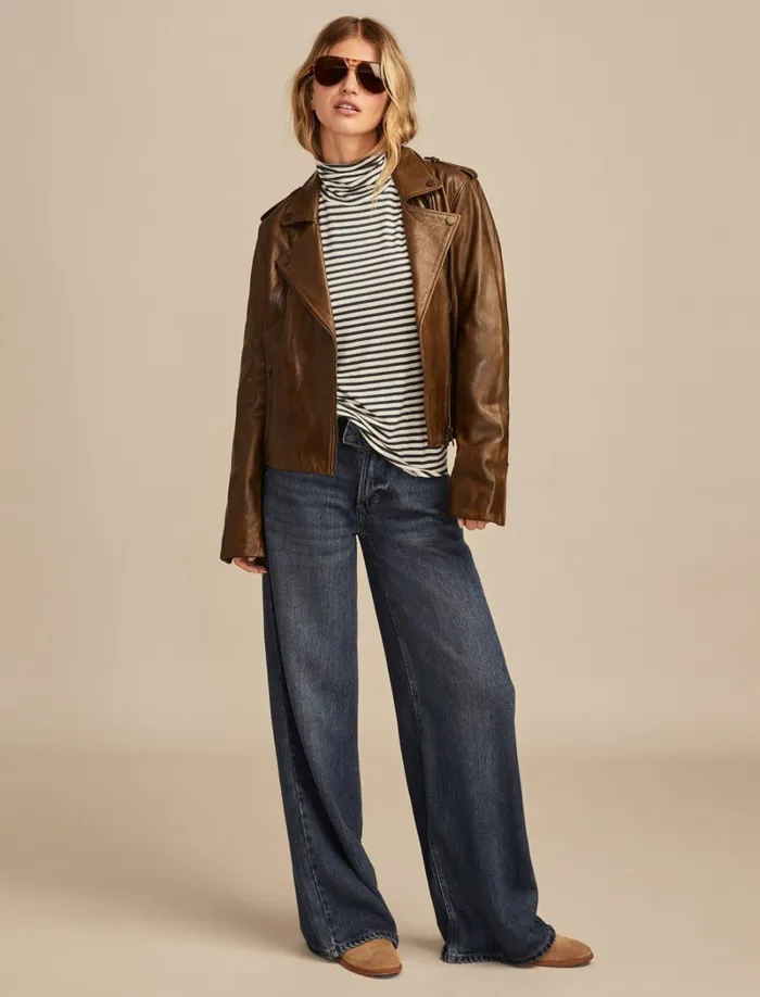 Lucky Brand Knit Tops Women Turtleneck Layering Top Navy Stripe