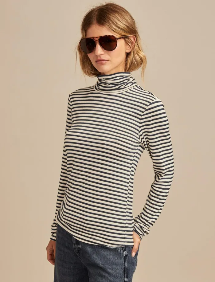 Lucky Brand Knit Tops Women Turtleneck Layering Top Navy Stripe